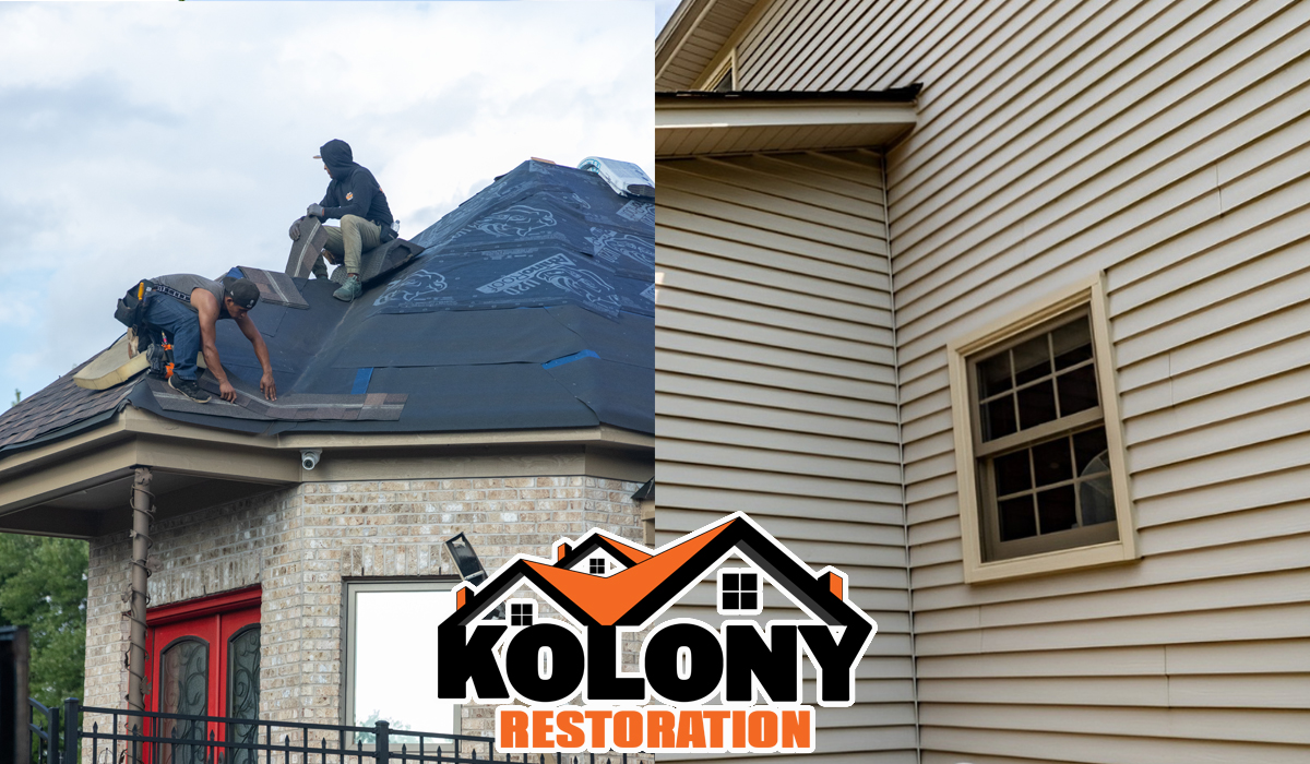 Seamless roofing and siding combinations in Ilinois. Roofers installing shingles.